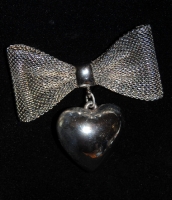 Cute Vintage Silver Plated Pin with Bow and Heart - Free Shipping