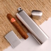 Cigar Case Flask with Zippo Lighter