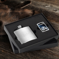 Brushed Flask and NFL Zippo Lighter Gift Set