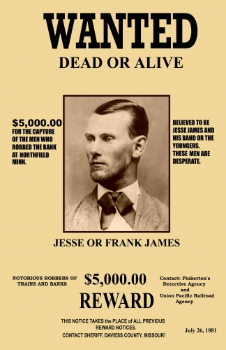 Jesse James Wanted Mini Poster Example Of A Wanted Poster